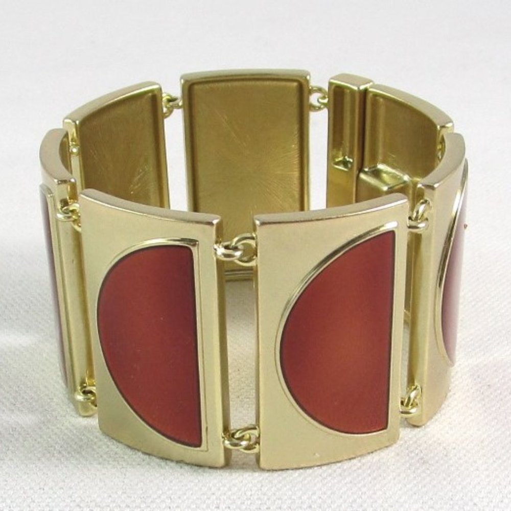 NWOT Jewelmint Gold Panel Bracelet with Enamel Moons, Mod, 60's, Statement